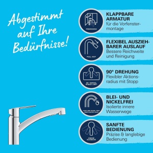 Robinet de bucatarie GROHE Start, montare pe fereastra, 2 moduri de jet, economisire apa - Img 4