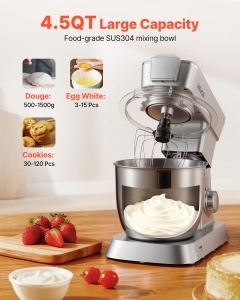 Robot de bucatarie multifunctional VEVOR 1300W bol inox 43L blender 15L 6 viteze - Img 6