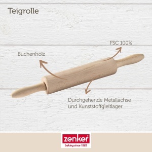 Rola de Teig Zenker din Buchenholz, 23 cm, Ergonomica, Bej - Img 3
