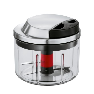 ROSLE Multi Cutter, tocator de inalta calitate pentru fructe si legume cu cutit foarte ascutit, otel inoxidabil 18/10, incl. cos pentru ierburi, insertie blender si capac de depozitare, 13 x 13 x 12 cm, argintiu