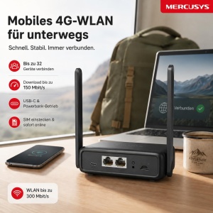 Router 4G LTE Mercusys MB113-4G, viteza 150 Mbits, porturi LAN 100 Mbps, portabil - Img 2