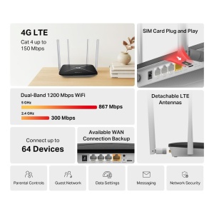 Router LTE Mercusys MB135-4G, Dual Band WLAN AC1200, 4G Cat4, 150 Mbits - Img 3