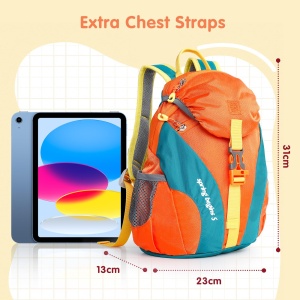 Rucsac pentru copii Cozary, rucsac pentru sporturi in aer liber impermeabil de 5 litri potrivit, rucsac confortabil pentru drumetii pentru copii, design respirabil, mini rucsac pentru copii de 1-3 ani, pentru scoala, calatorii, sport, portocaliu - Img 3