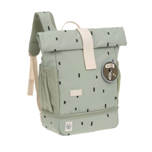 Rucsac pentru gradinita LASSIG Rucsac pentru copii Rolltop cu curea de piept hidrofug, 11 litri/Mini Rucsac Rolltop Happy Prints Olive