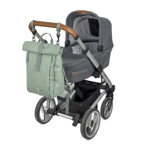 Rucsac pentru scutece pentru bebelusi LASSIG Rucsac pentru scutece Rucsac cu covoras de infasat, atasament pentru carucior, suport pentru sticle produs in mod durabil/GRE Rucsac Rolltop Up verde argintiu - Img 4