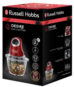 Russell Hobbs Tocator electric Mini [Recipient de sticla cu capac de depozitare] Desire Red (500ml, tocator de legume, blender, tocator multiplu si universal pentru legume, fructe si carne) 24660-56 - Img 2