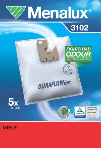 Sac de aspirator Menalux 3102, 5 bucati, Duraflow, compatibil cu Miele