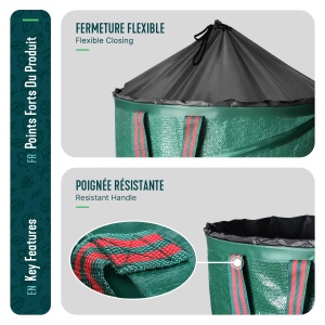 Sac pentru gradina VOUNOT, set 3 bucati, 170L, verde, cu manere si sistem de inchidere - Img 4