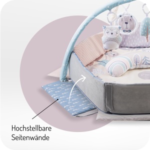 Saltea pentru bebelusi MoMi PASTEL 3-in-1 cu activitati, 5 jucarii si 20 bile - Img 5