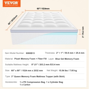Saltea VEVOR Queen Size 6080B13 762 mm Memory Foam Ergonomica Husa Detasabila - Img 7