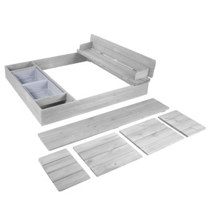 Sandkasten Roba Outdoor cu Acoperire, 2 Wanne de Joaca, Lemn Rezistent la Vreme - Img 3