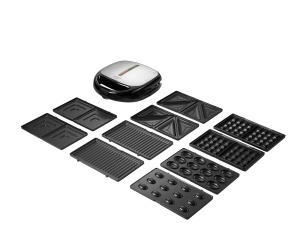 Sandwich Maker 5 in 1 | 1200 wati | 5 placi interschimbabile | Contact Grill | Fiare de vafe | Sandwich Maker | Gratar multiplu | Gratar | Termostat | Carcasa din otel inoxidabil | Acoperit antiaderent | Semafor al companiei - Img 5