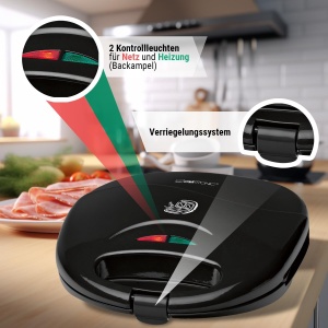 Sandwich Maker Clatronic(r) cu panouri sandwich triunghiulare | Prajitor de paine sandwich cu regulator automat de temperatura si acoperire antiaderenta | Sandwich Maker cu sistem de blocare | ST 3477 negru - Img 5