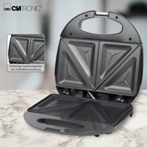 Sandwich Maker Clatronic(r) cu panouri sandwich triunghiulare | Prajitor de paine sandwich cu regulator automat de temperatura si acoperire antiaderenta | Sandwich Maker cu sistem de blocare | ST 3477 gri - Img 3