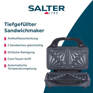 Sandwich Maker Salter EK2017TFVDE, 900W, Antihaft, Capacitate 2 Sandwichuri - Img 2