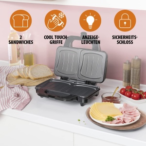 Sandwich Maker Tristar SA-3060 - Farfurii pentru gratar extra adanci - doua portii la un moment dat negru - Img 4