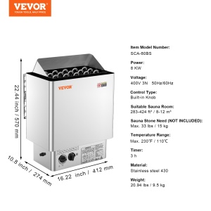 Sauna electrica VEVOR SCA-80BS, 8 kW, 400 V, pentru spatii de 8-12 m - Img 7