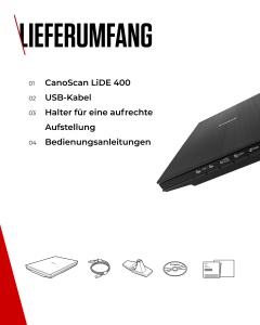 Scaner Canon Lide 400 (suport plat A4, senzor CIS, 4.800 x 4.800 DPI, sursa de alimentare USB, 5 butoane de scanare, suport pentru plasare verticala) negru - Img 8