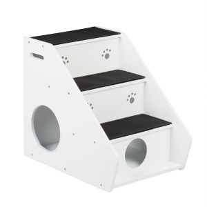 Scara pentru caini si pisici Relaxdays 3 trepte, 52,5x42x60 cm, albnegru