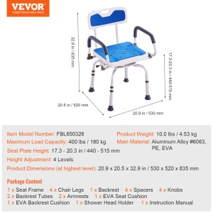 Scaun de dus VEVOR FBL650326, rotativ 360, ajustabil, rezistenta 180 kg - Img 7