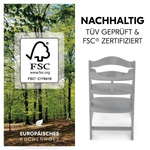 Scaun din lemn pentru copii Hauck Alpha Grey ajustabil cu accesorii incluse - Img 7