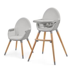 Scaun inalt Kinderkraft FINI2 2 in 1, scaun inalt pentru copii, scaun pentru copii, scaun inalt combi, picioare din lemn, centuri de siguranta, suport pentru picioare, tava dubla, de la 6 luni la 5 ani, curele in 5 puncte, gri - Img 1