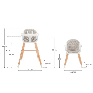 Scaun inalt Kinderkraft SIENNA 2 in 1, scaun inalt, scaun pentru copii, scaun combi, picioare din lemn, ham in 5 puncte, suport pentru picioare, tava detasabila, capace antiderapante pentru picioare, de la 6 luni la 4 ani, gri - Img 8