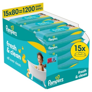 Servetele umede Pampers Fresh Clean, 15x80 (1200 bucati), fara alcool