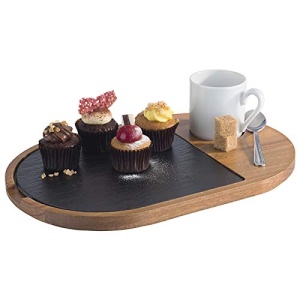 Servierbrett APS 2-teilig din Akazienholz cu placa din Naturschiefer, 28 x 17,5 cm - Img 2
