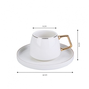 Set 12 Cani Cafea Karaca Saturn Gold, Porcelain, 90 ml, Alb-Gold - Img 5