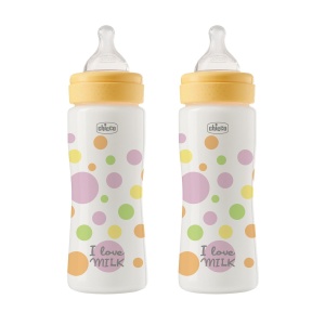 Set 2 Biberoane Anti-Colic Chicco, 330ml, Ergonomice, Diverse Culori