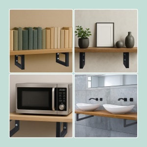 Set 2 Consola de Perete Relaxdays, Negru, 15x3x40 cm, Capacitate 60 kg - Img 3