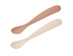 Set 2 linguri silicon Beaba pentru bebelusi 4 luni varf moale maner ergonomic cu cutie transport