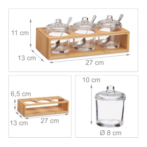 Set 3 Borcane pentru Condimente cu Suport din Bambus, Relaxdays, 11 x 27 x 13 cm - Img 4