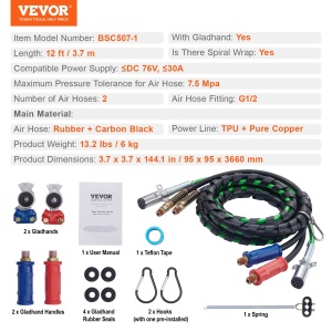 Set 3-in-1 VEVOR 12FT Sistem Aer si Electric pentru Camioane Compatibil SAE-J560 7 Fire de Cupru - Img 7