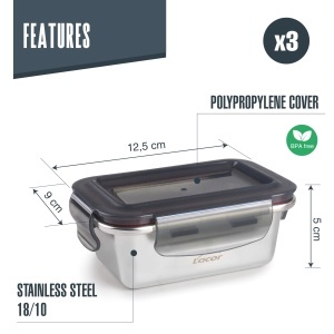 Set 3 recipiente alimentare Lacor 64623 inox 1810 260 ml etanse reutilizabile - Img 2