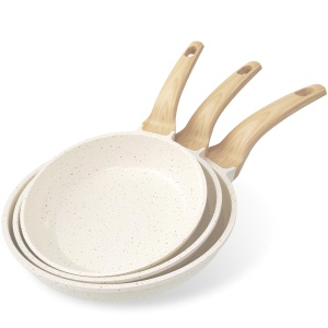 Set 3 tigai YASHE cu Granit, 202428 cm, Alb, Inductie