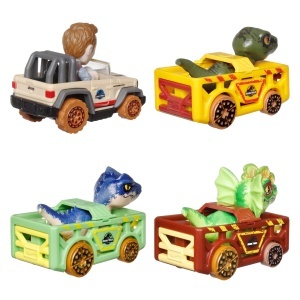 Set 4 Masini Die-Cast Hot Wheels RacerVerse Jurassic World cu Figurine - Img 5