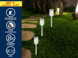 Set 5 lampi solare BEPER P207OUT004 LED pentru exterior IP44 37 cm otel - Img 2
