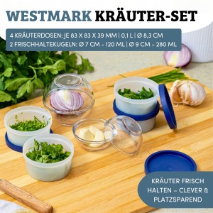 Set 6 recipiente Westmark 2 mingi de depozitare 7cm9cm 4 cutii pentru ierburi 100ml, BPA-free, albastrutransparent - Img 2