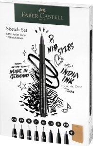 Set 8 Markere Tusch Faber-Castell Pitt Artist Pen, Negru, Diverse Grosimi - Img 3