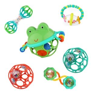 Set cadou de 6 piese Bright Starts, Little Shakers - fara BPA, usor de prins Zornaitoare pentru bebelusi si inele de dentitie, unisex, nou-nascut+