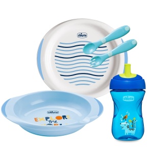 Set Chicco Baby Geschirr pentru hranirea bebelusului 12 luni albastru BPA Free