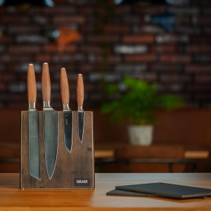 Set cutite bucatarie GRAEF KN5150 3 piese otel inoxidabil 14116 maner din lemn de nuc - Img 7