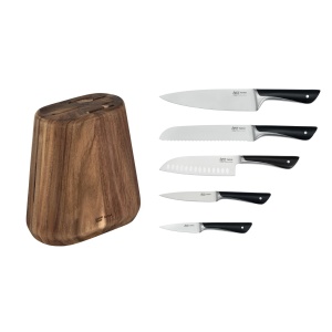 Set cutite bucatarie Jamie Oliver by Tefal K267S556 5 piese lame otel german bloc din lemn de acacia maro - Img 2