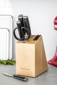 Set cutite KitchenAid Gourmet 6 piese manere negre otel japonez bloc din lemn cu ascutitor integrat - Img 4