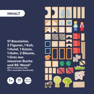 Set de Blocuri HABA My 1st Block World - Ferma, 51 piese din lemn, pentru copii de la 18 luni - Img 3