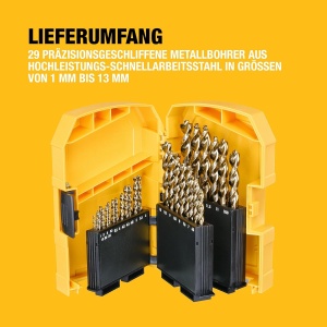 Set de burghie metalice DEWALT 29 piese HSS-G, pentru otel, lemn si plastic - Img 7