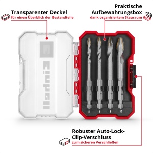 Set de burghie pentru gresie Einhell XS-CASE 4 piese placa din carbura varf de centrare cutie de depozitare - Img 3
