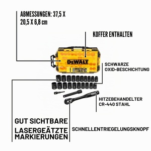 Set de chei cu clichet DEWALT DWMT74739, 23 piese, 12 inch, otel CR-440 - Img 6